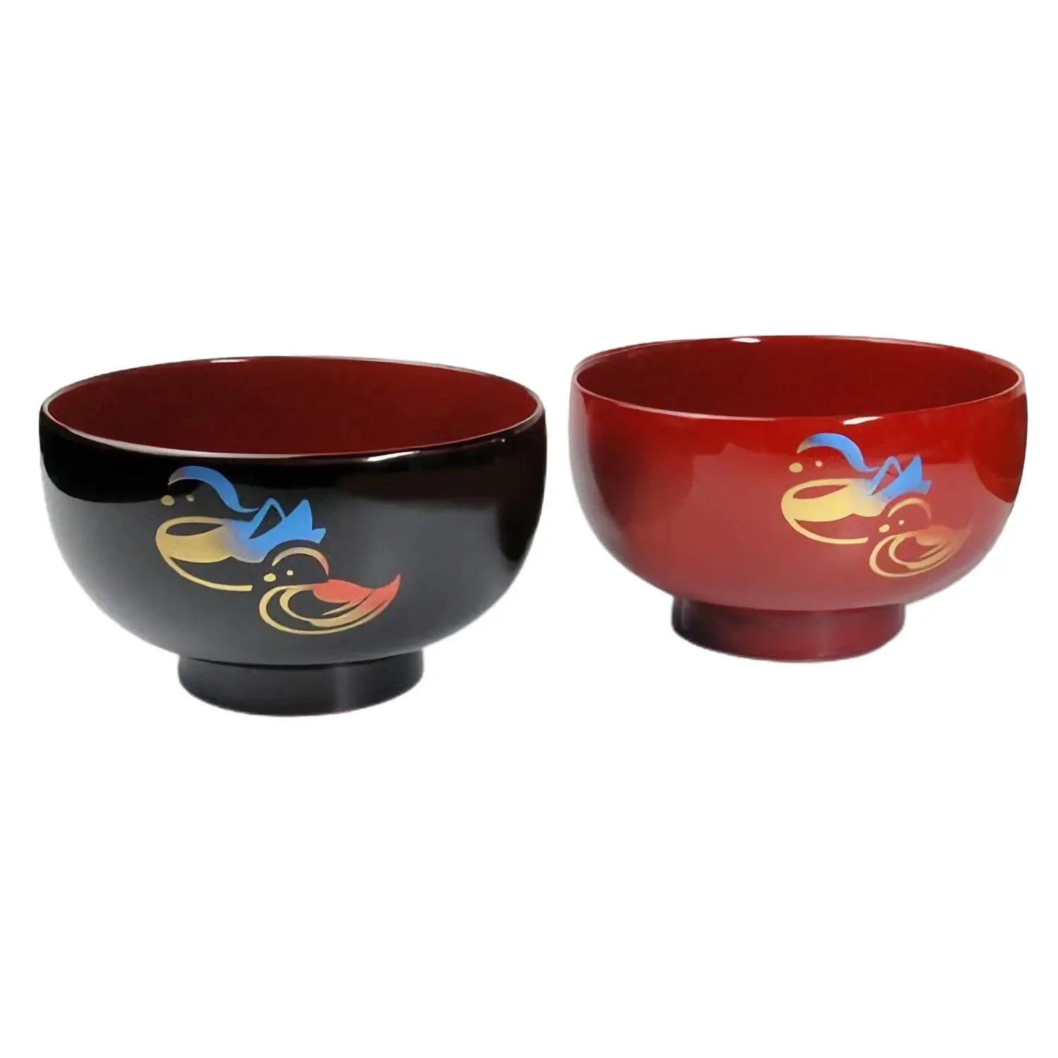 Echizen Shikki Synthetic Resin Couple Soup Bowls Mandarin Ducks 3 Echizen Shikki Synthetic Resin Couple Soup Bowls Mandarin Ducks