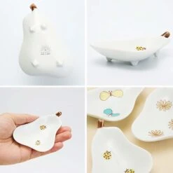 HAREKUTANI Porcelain Pear Plate With Flower 7 HAREKUTANI Porcelain Pear Plate With Flower -Kitchen Utensils Store HAREKUTANIPorcelainPearPlatewithFlower 3