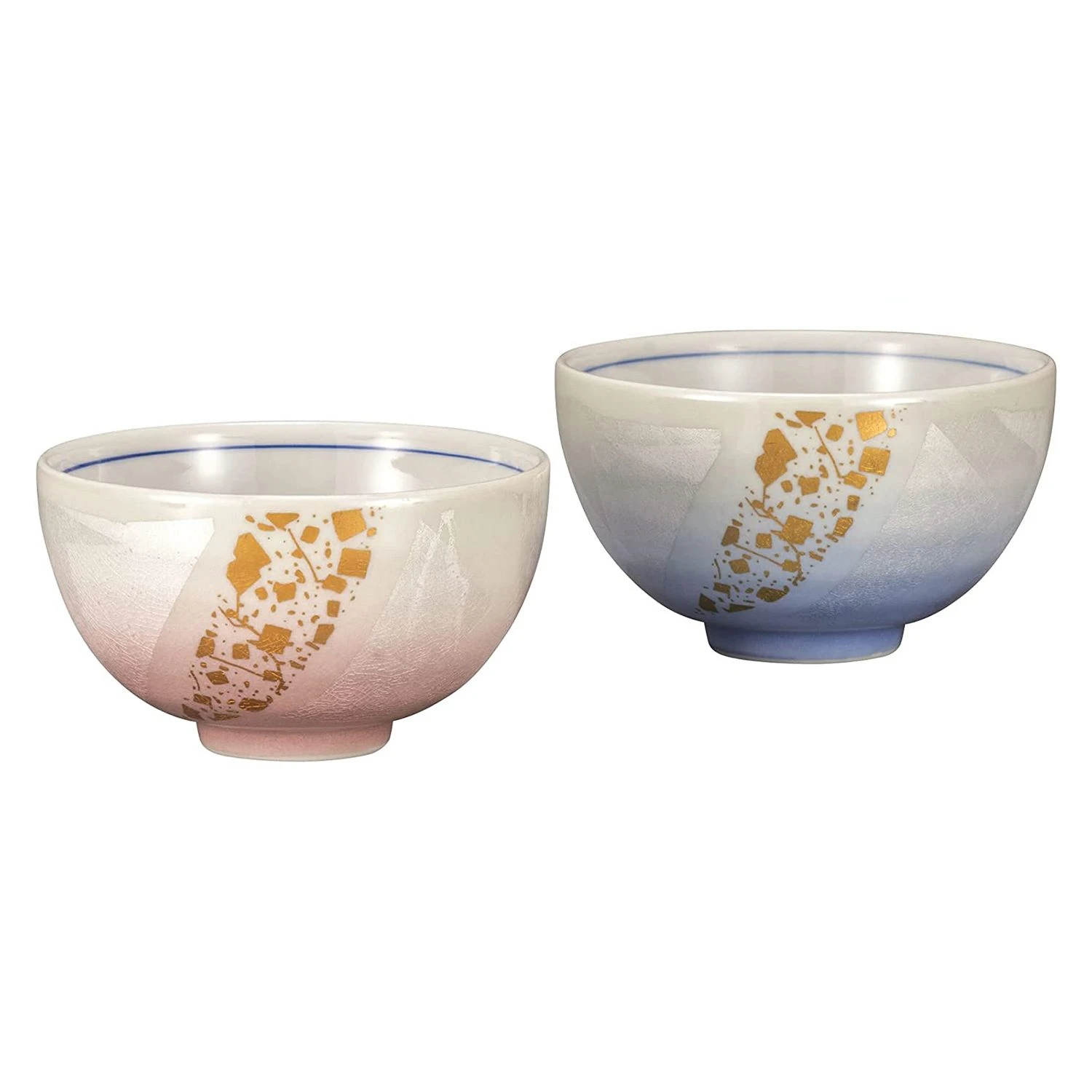 Kutani Ware Porcelain Paired Gold Rice Bowls Gindami 3 Kutani Ware Porcelain Paired Gold Rice Bowls Gindami