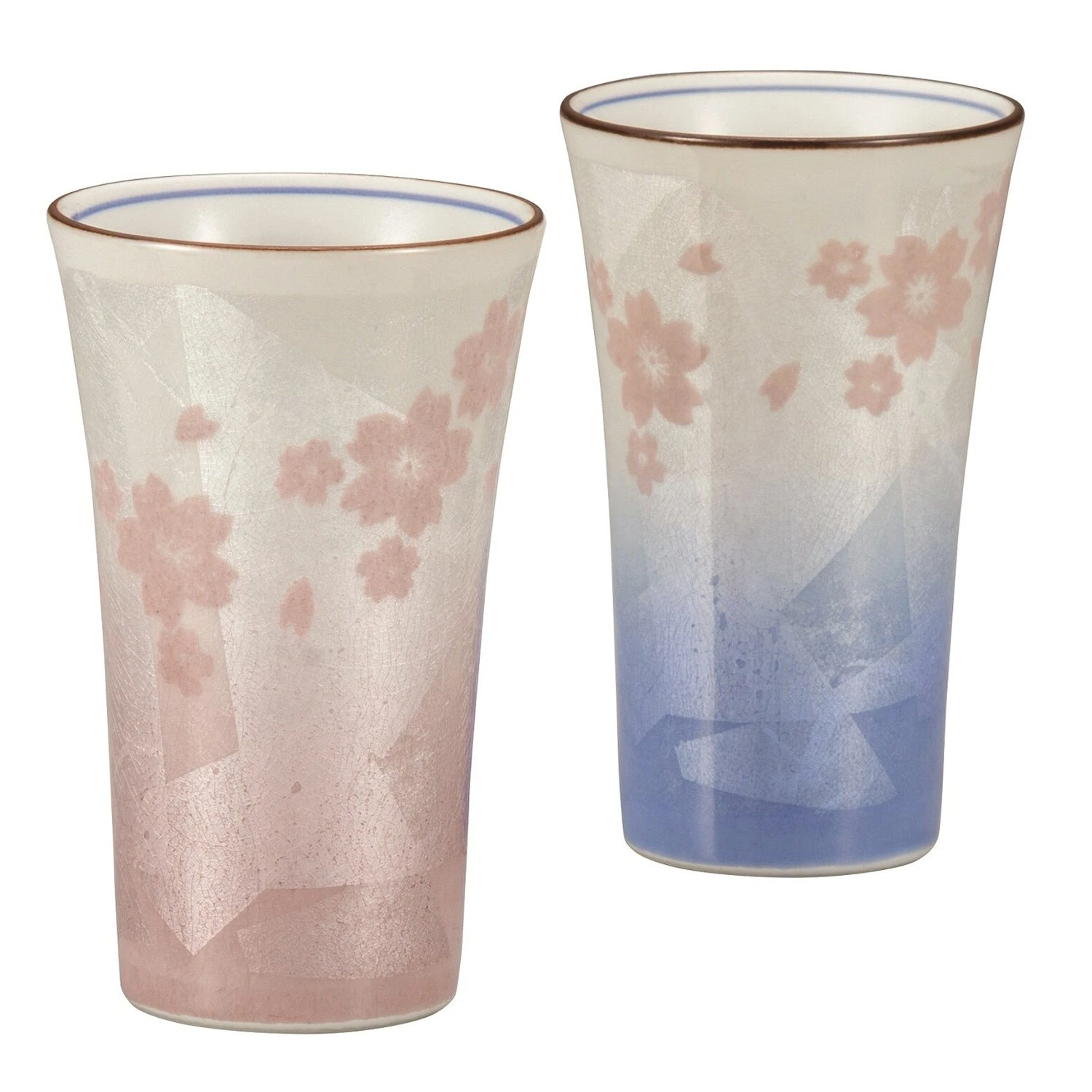 Kutani Ware Porcelain Paired Sakura Tumblers Gindami 3 Kutani Ware Porcelain Paired Sakura Tumblers Gindami