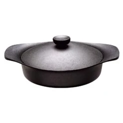 Sori Yanagi Cast Iron Induction Shallow Casserole 22cm With Lid & Fork